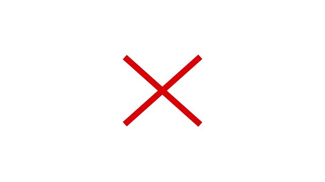 Animation of a red x shape diagonal cross on white background