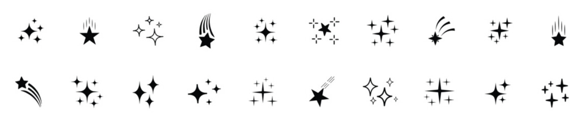 collection of star icons in vector, shining icons, sparkling. Twinkle star light icon set. Star twinkle glitter spark outline shine icon set. © MD