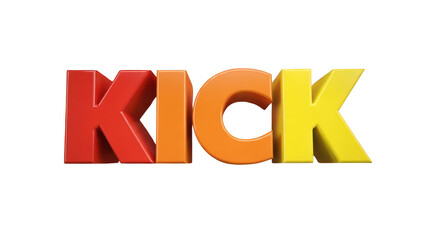 Colorful 3d rendered text kick with vibrant letters, isolated on transparent background