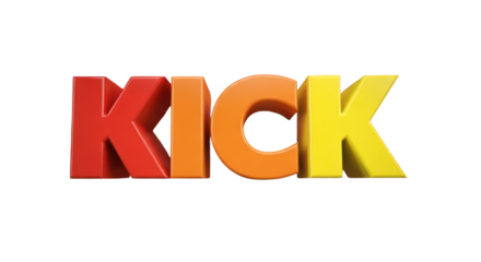 Colorful 3d rendered text kick with vibrant letters, isolated on transparent background