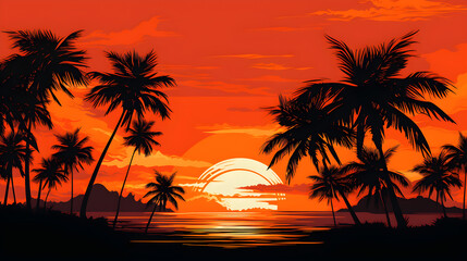 Vector artwork of palm trees in vibrant orange palette