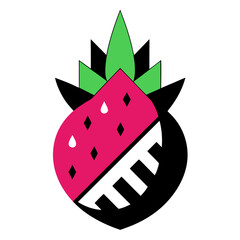 Strawberry meets mechanical elements in a unique fusion illustration