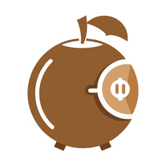 Brown piggy bank with coin slot and money concept