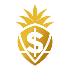 Golden pineapple shield with dollar sign logo