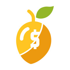 Orange with dollar sign and leaf on a white background