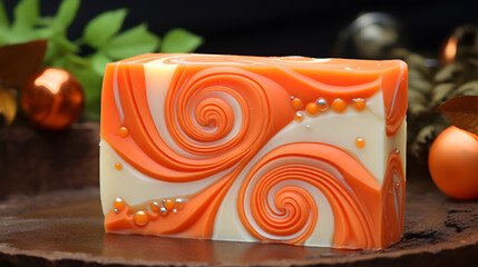 Whimsical Orange Swirl Soap Bar with Peppermint and Candy Accents