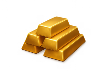 Gold bars stack representing wealth, finance, and investment, shiny precious metal ingots on transparent background