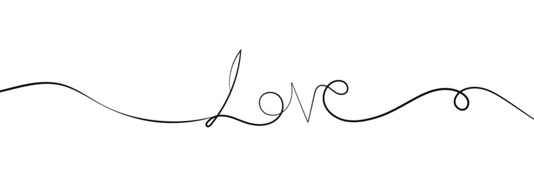 Continuous line drawing word Love for wedding, valentine card background, logo. Calligraphy letter text love word wedding background. Vector illustration love concept. vector illustration .EPS 10 .