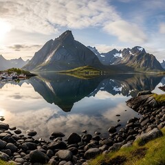 Serene Norwegian Fjords at Dawn.