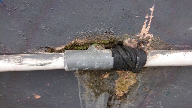 pipe and reconnected with a black rubber