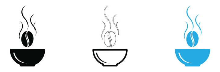 Minimalist coffee cup icons with steam and bean