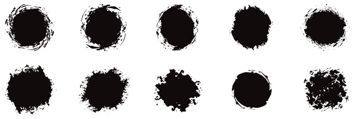 Set of black grunge circles shapes on a white background. Vintage grunge boxes for collage, text, banner, sticker, poster design. Grunge round shape.
