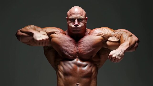 Muscular athlete showcasing powerful physique with intense bodybuilding poses