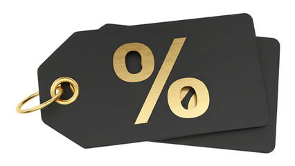 3D render of a gold fifty percent off discount symbol on a black background for a retail business sale promotion label or finance price rate icon