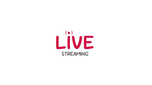 Live Streaming Text Design with Broadcast Icon, Modern Red Typography for Online Video, Social Media, Podcast and Digital Media