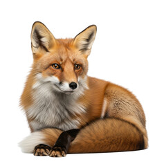 Fototapeta premium Red fox lying down portrait with intense gaze wildlife photography