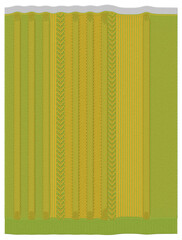 A detailed digital rendering of a green and yellow striped fabric design featuring intricate woven patterns isolated on transparent background