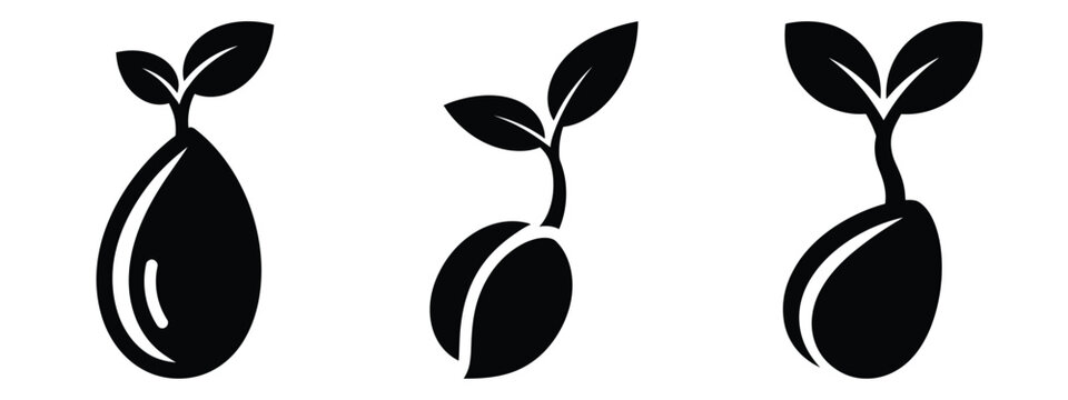 sprouting seed silhouette icon set. agriculture, plant-based lifestyle symbols