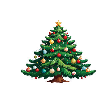 Christmas Tree Vector Illustration with Decorative Ornaments