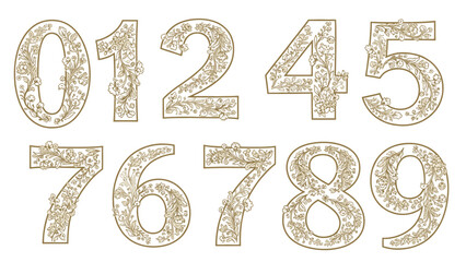 Folk Floral Number Vector Set Elegant Wedding Table Numerals
