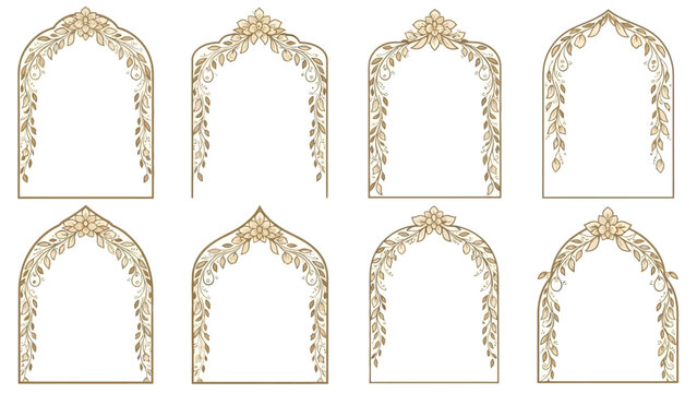 Folk Arch Frame Vector Set Elegant Wedding Ceremony Card Elements