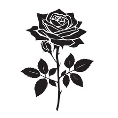 Vector illustration, floral ornament, silhouette of a rose in black, isolate on a white background.