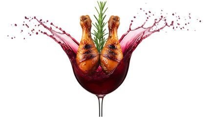 Isolated hand painted red paint splash with liquid strawberry and cherry juice drops for a fresh party cocktail celebration drink on white background