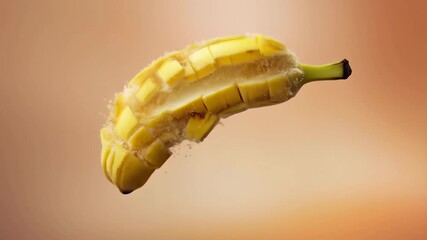 Dynamic banana explosion captured in midair slow motion impact sequence