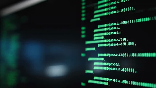 Dynamic data flow on futuristic screen displaying coding and programming in action