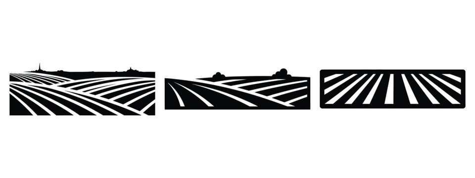 crop field horizon silhouette icon set. agriculture, plant-based lifestyle symbols