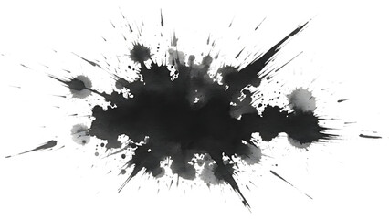 A grunge collection of black ink splat and blot silhouettes featuring spray paint splashes, liquid drips, and artistic vector stains for a dirty texture element design