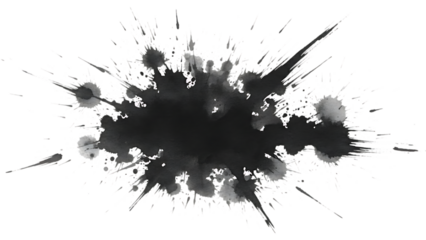 A grunge collection of black ink splat and blot silhouettes featuring spray paint splashes, liquid drips, and artistic vector stains for a dirty texture element design