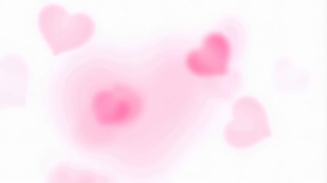 Gentle pink hearts floating and blurring in soft romantic motion