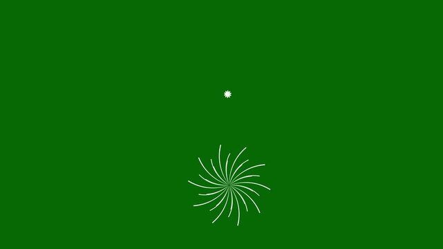 Modern firework motion graphics featuring circle burst explosions glowing line rays and sparkling effects on solid green screen background