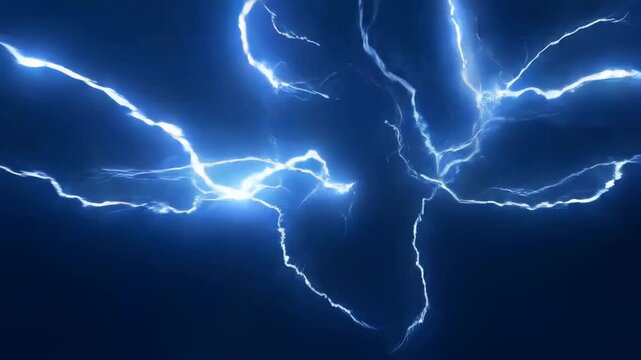 Dynamic electric lightning strikes and vibrant energy movement in blue