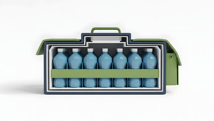 A refreshing collection of water bottles meticulously arranged within a compact cooler, perfect for quenching thirst and staying hydrated on the go. 