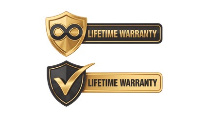 Golden lifetime warranty badges with shield icons