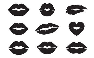 Woman Lips Kiss Mouth Silhouette Set