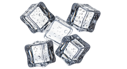 Realistic ice cubes collection with sharp edges and reflections isolated on transparent background