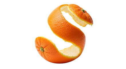 Fresh orange peel shaped like the letter s isolated on transparent background