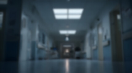 Fototapeta premium Blurry image of a dimly lit hallway with fluorescent lights