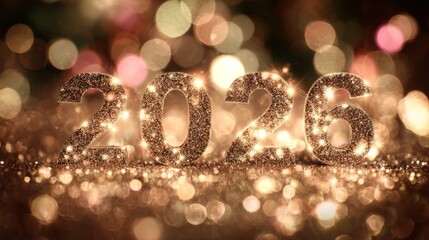 Glittering 2026 Numbers on Bokeh Lights  New Year Celebration.