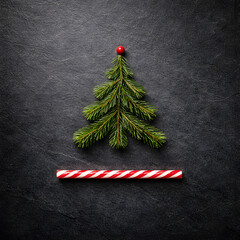 Christmas tree of pine leaves with loading in candy cane.p
