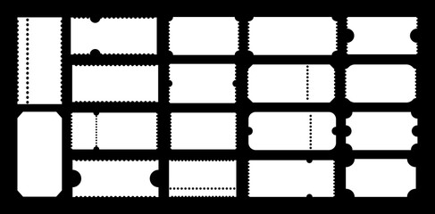 Admit one tickets flat mockups. Ticket simple pattern for cinema, circus, theater, festival, casino, club. Empty templates. Boarding minimalist blanks, lottery, sale coupons. Blanks backgrounds layout