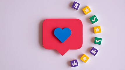 Colorful social media icons with heart symbol in speech bubble