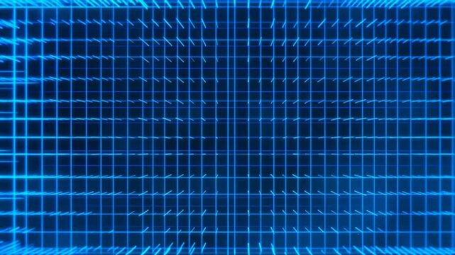 Dynamic blue light grids pulsating in technological motion sequence at high definition