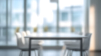 Fototapeta premium Blurred image of a modern dining area with a table and chairs