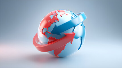 Earth globe rotating with red and blue arrows