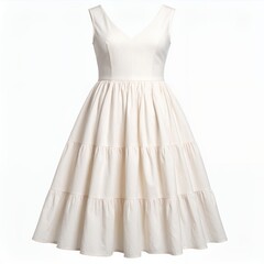 Elegant sleeveless white dress with a tiered skirt on a clean background