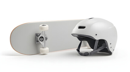 Fototapeta premium Skateboard with white helmet ensuring rider safety
